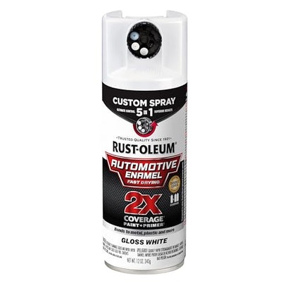 Rust-Oleum 2X Automotive Enamel 5-in-1 Spray Paint, Gloss White | Fast Dry, Adjustable Custom Spray Dial, Multi Surface (Metal, Wood, Plastic and More), Any Angle, Ultimate Coverage - color: Gloss White, size: 12 Ounce (Pack of 1)