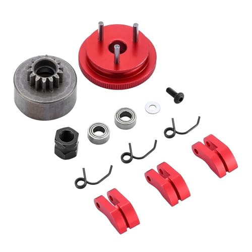 1/8 RC Car 14T Clutch Bell Flywheel Assembly Kit Shoes Bearings Gear Engine Nut Springs Cone for 1:8 RC Buggy Truck Car KYOSHO HPI HSP Axial Himoto 21-28cxp Nitro Engine Parts (Red) - color: Red