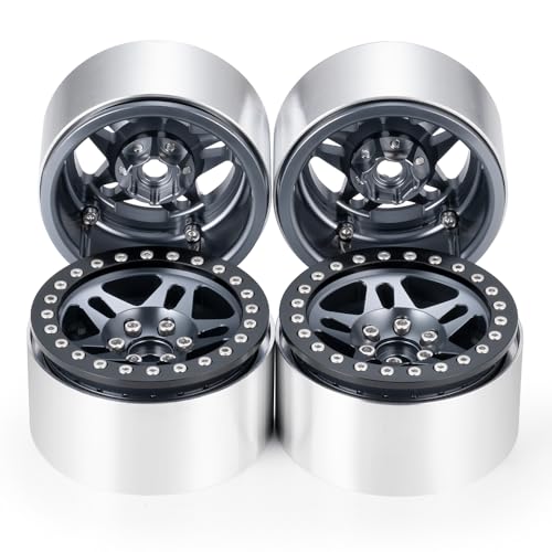 4PCS Aluminum 2.2 Beadlock Wheels for 1/10th RC Crawler Car Wraith RR10 SCX10 TRX4 (Titanium) - color: Titanium