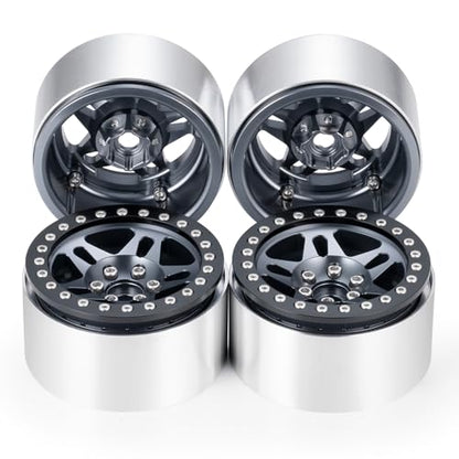 4PCS Aluminum 2.2 Beadlock Wheels for 1/10th RC Crawler Car Wraith RR10 SCX10 TRX4 (Titanium) - color: Titanium