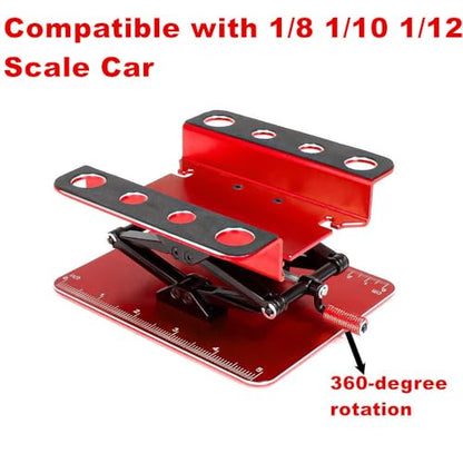 RC Work Stand,RC Repair Workstation Lift Lower with Screw Tray for 1/8 1/10 1/12 TRX4 Axial Redcat Losi RC Crawler Car Truck, Aluminum 360° Rotating Repair Station with Lift Lower Height Platform