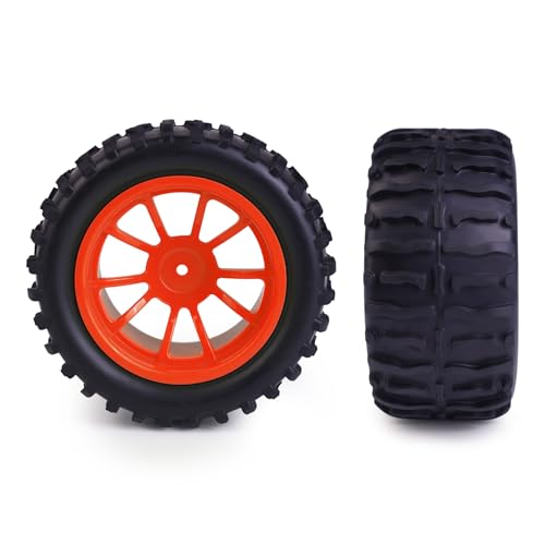 Hosim 55 * 115 mm RC Tires, All Terrain Soft Tire Mounted on 12mm Hex Wheels (Set of 4) for 1/10 RC Cars (Red Wheel hub) - color: Red