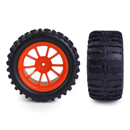 Hosim 55 * 115 mm RC Tires, All Terrain Soft Tire Mounted on 12mm Hex Wheels (Set of 4) for 1/10 RC Cars (Red Wheel hub) - color: Red