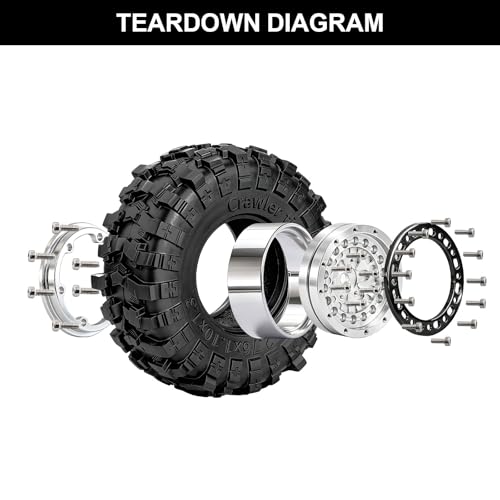 1.3" Beadlock Wheels and Tires for SCX24 TRX4M RC Crawler (Silver) | CNC Aluminum Beadlock Wheels, Ultra-Soft Sticky Rubber Tires, Built-in Foam Inserts, 70*28mm - color: Silver 368 F