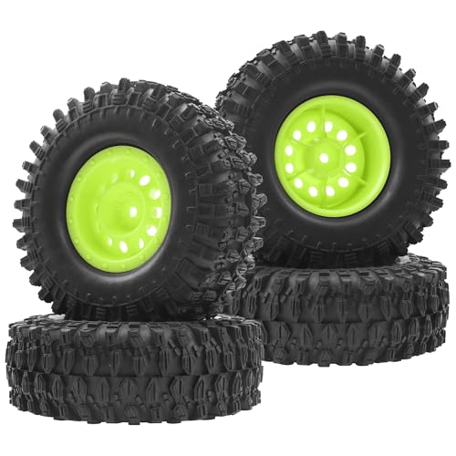 RC 1/10 1.9" Rubber Tires OD 108mm & 12mm Hex Hub Wheel Rims Compatible with Axial SCX10 90046 AXI03007 Traxxas TRX4 Tamiya CC01 D90 TF2 HSP 1/10 RC Crawler Car (Green) - color: Green
