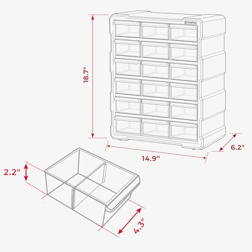 Small Parts Organizer for Hardware & Screws | 18 Removable Bins with Dividers | Wall Mount or Desktop Craft & Lego Storage Cabinet | 19” x 15” x 7” BX08-4019 - style: 18 Drawers