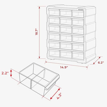 Small Parts Organizer for Hardware & Screws | 18 Removable Bins with Dividers | Wall Mount or Desktop Craft & Lego Storage Cabinet | 19” x 15” x 7” BX08-4019 - style: 18 Drawers