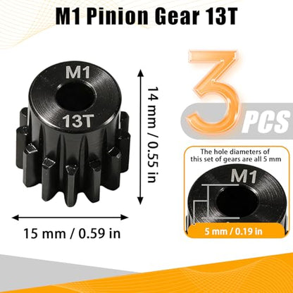 M1 Gear 13T 5mm Bore 3-Pack – High-Precision Hardened Steel Motor Pinion Gear for 1/8 1/10 RC Crawler, Monster Truck, Short Course Truck & Boat (Compatible with Traxxas Axial, FMS, HSP Redcat Losi) - style: M1 3Pcs 13T