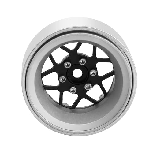 ModuWheel 1.3" Negative Offset Aluminum + Carbon Fiber Beadlock Wheels Rim for 1/24 1/18 AX24 SCX24 TRX4m Ascent18 RC Crawler,Star Pattern-1 (Silver) - color: Silver