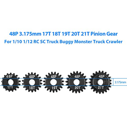 AIMROCK 5-Pack 48P RC Motor Pinion Gears Set: 17T 18T 19T 20T 21T Upgrade Parts for 1/10 RC Car 3.175mm Shaft Motor - size: 17T 18T 19T 20T 21T