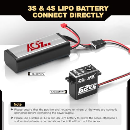 AGFRC 62KG 16.8V Waterproof Servo for 1/10 1/8 RC Cars (A75BUMW) | 0.092sec/60° @16.8V, Brushless Motor, Full Metal Gears, Digital, Programmable, Fits 1/10 & 1/8 RC Buggies / Trucks