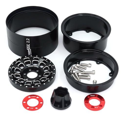 RC 2.2 Mud Slingers Tires 124mm Tall & 2.2 Beadlock Wheels Adjustable Offset 2.2 Rims Black For RC Mud Crawler Trail Gen7 Gen8 Everest 10 Axial Capra Wraith, (4-Pack, Assembled) - color: Black