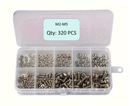 （320 Pcs） 304 Stainless Steel Screws, Machine Screw Assortment,M2-M5 Assorted Phillips Pan Head Cross Screws Nuts & Washers Set, Bolts and Nuts Universal Hardware Set