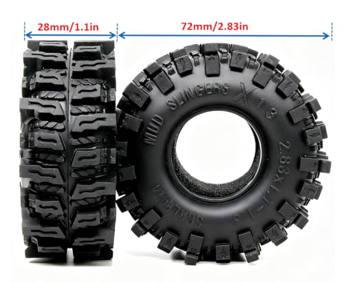 HOBBYSOUL 72mm RC 1.3 Tires Mud Slingers X 4-Pack For TRX4M SCX24 Crawlers | Super soft sticky tires for mud & rock climbing,foam inserts,upgrade for 1/18 TRX4M High Trail & 1/24 micro RC crawler - style: 1.3 Mud Slingers X Tires-72mm Tall