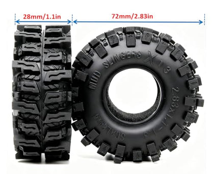 HOBBYSOUL 72mm RC 1.3 Tires Mud Slingers X 4-Pack For TRX4M SCX24 Crawlers | Super soft sticky tires for mud & rock climbing,foam inserts,upgrade for 1/18 TRX4M High Trail & 1/24 micro RC crawler - style: 1.3 Mud Slingers X Tires-72mm Tall