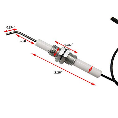 MENSI 11.8" Long Gas Grill Stove Electrode Spark Plug Eletronic Ignition Electrode for Piezo Igniter Pack of 2 with 2.3mm Round Terminal - size: 11.8" Threaded Round Terminal