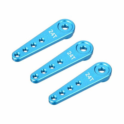 MECCANIXITY 3 Pcs Aluminum Servo Horn Long 24T 24 Teeth Steering Arm 37mm Length Blue Suitable for DIY RC Car/Boat/Airplanes Boat Model Accessories