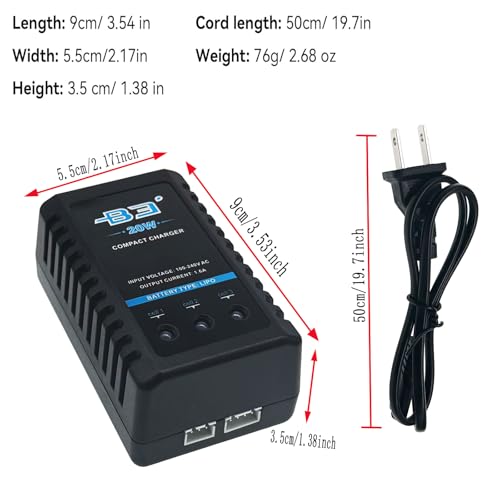B3 Lipo Battery Charger 2S-3S RC Balance Charger with XH3P XH4P Plug for RC Car Batteries Drone Boat Airplane Truck Quadcopter Airsoft SCX24 SCX10（AC 7.4-11.1V 20W 1.6A）
