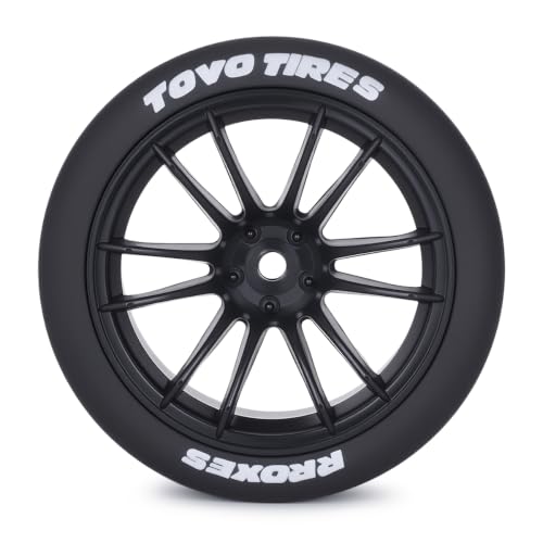 1/10 RC Drift Wheels and Tires Set, 12 Spoke On-Road Touring Car Wheel Tire Combo, 12mm Hex Drift Tires for RC Drift Car, 4PCS (Black) - color: Black
