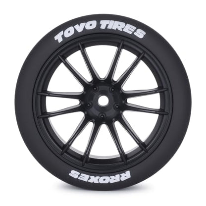 1/10 RC Drift Wheels and Tires Set, 12 Spoke On-Road Touring Car Wheel Tire Combo, 12mm Hex Drift Tires for RC Drift Car, 4PCS (Black) - color: Black