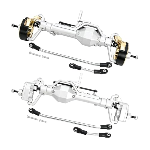 LCG 4WS Heavy Aluminum Front Rear Portal Axle Set+Brass Knuckles 50° 4 Wheel Steering for 1/10 RC Crawler Axial Capra 1.9 Chassis (Silver) - color: Silver