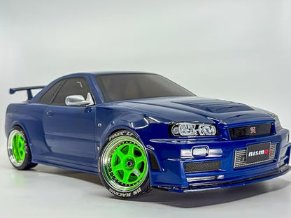 1/10 RC Drift Element 6-Spoke Rims Wheels, Set of 2, Adjustable Offset, Compatible with Yokomo YD MD RD, MST RMX, Reve D RDX, Redcat RDS, HPI, Tamiya TT, & More (Flu Yellow w/Chrome Lip)