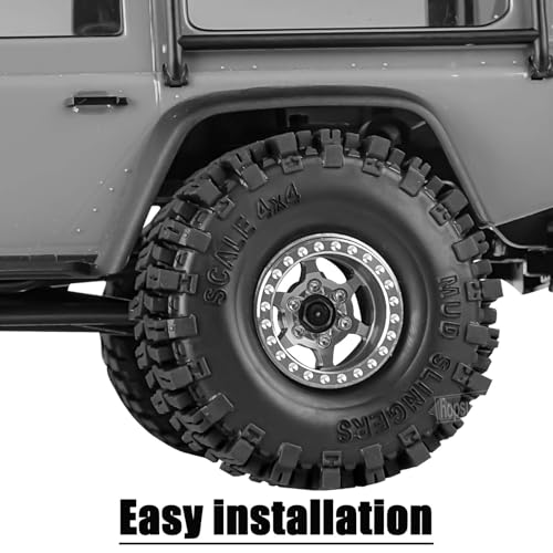 RC 1.0 Beadlock Truck Tires for 1/18 1/24 Trx4m SCX24 RC Crawler,RC Wheels Tires.Aluminum 1.0‘’ Beadlock Wheel Rim&1.0in Tires Tyres.Titanium(4PCS) - color: Bb-titanium