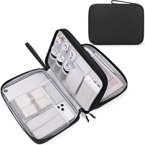 FYY Electronic Organizer, Extra Large Travel Cable Organizer Bag Pouch Portable Waterproof Double Layers All-in-One Storage Bag for iPad, Cable, Power Bank, Laptop Charger for Office/Home, Black - color: Black, size: Extra Large