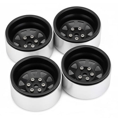 4PCS AMK 1.9 Steel Beadlock Wheels with 12mm Hex & -8.9mm Offset Wheel Rims for 1/10 RC Rock Crawler TRX4 TRX6 SCX10 CAPRA-10 Redcat Gen8 1.9 Wheels Upgrade (Black) - color: Black