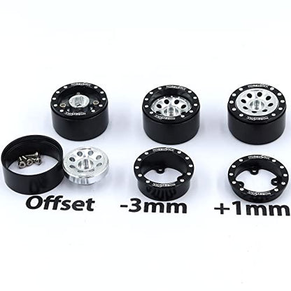 RC 64mm 1.0 Mud Slingers Tires Tyres & Metal 1.0 beadlock Wheels Adjustable Offset Rims, 1/18 1/24 Tires Wheels for RC Rock Crawler 1/18 TRX4M 1/24 SCX24 FCX24 - color: Black & Silver