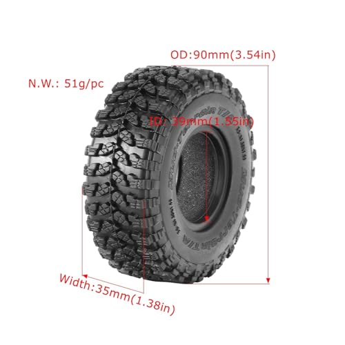 1.55 inch Tires Rubber Tyres for 1:10 RC Crawler Car D90 TF2 Tamiya CC01 LC70 MST JIMNY 90069 (90mm, C) - color: 90mm, C