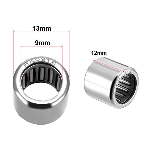 uxcell HK0912 Drawn Cup Needle Roller Bearings, Open End, 9mm Bore Dia, 13mm OD, 12mm Width (Pack of 10) - size: 9x13x12mm