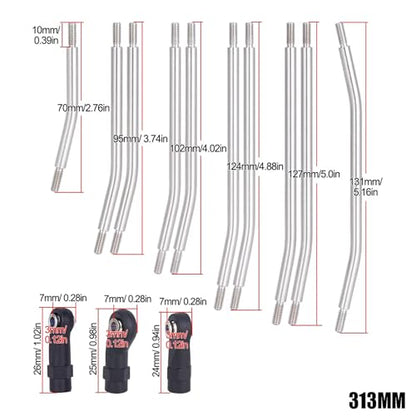 AMK 10 Pcs 313mm Wheelbase Stainless Steel Link Rod Linkage for 1/10 RC Crawler Car Axial SCX10 II 90046 Upgrade Parts
