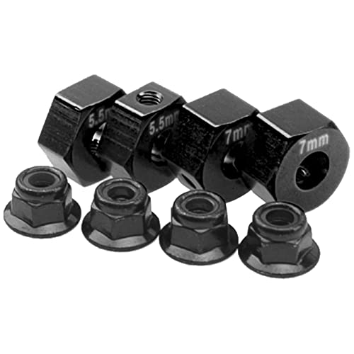 ShareGoo Aluminum 12mm Hex Wheel Hubs Hex Adapter & Flanged Lock Nuts Compatible with Traxxas 2WD Slash Rustler Stampede 1/10 RC Car (Black) - color: Black