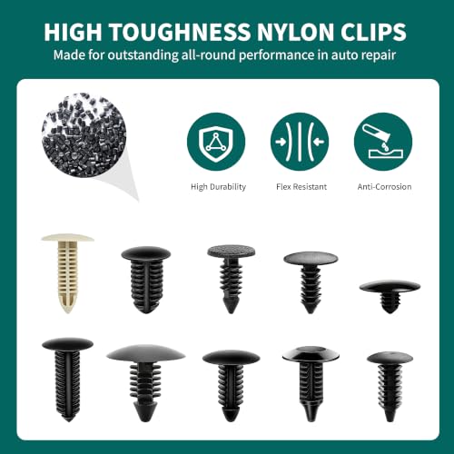 200PCS Nylon Bumper Shield Retainer & Double End Xmas Tree Retainers Clips Universal Auto Body Shield Retainer Fastener Clip Assortment- Bonus Fastener Remover - size: 200Pcs