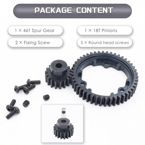 46T Spur Gear 1 Mod and 18T Pinion Gear Fit for Traxxas X Maxx | Hardened Steel Construction,Replace 6447,Compatible with XO 1,Maxx and E Revo 2.0,CNC Precision Machining - size: 46T+18T