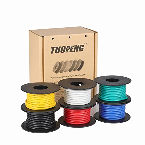 TUOFENG 14 AWG Silicone Wire 120ft | 6 Colors, Tinned Copper - size: 14 AWG Stranded 6 Colors 20 ft