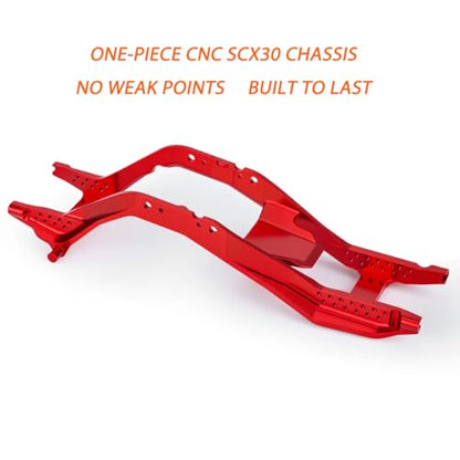 ONE-PIECE CNC SCX30 Chassis Aluminum Frame Rails for Axial SCX30 1/30 RC Crawler, 4x4 Ford Bronco Jeep Wrangler JLU Upgrade Part (Red) - color: Red
