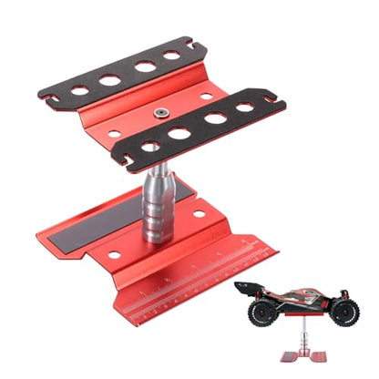 MECCANIXITY 1 Set RC Car Work Stand Lift Lower Aluminum Repair Workstation 360 Degree Rotation for 1/8 1/10 1/16 Scale RC Car Crawler Truck Vehicle (Red)