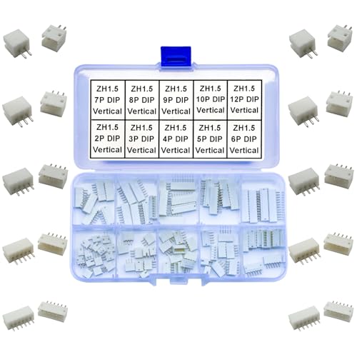 JST Connector Kit, ZH1.5 DIP Header Jst 1.5mm Pitch IC Socket Plugs Adapter, JST-ZH 2/3/4/5/6/7/8/9/10/12Pin DIP Header Through Hole Mounting Top Type Vertical Header (ZH1.5-DIP-Ver) - size: JST-1.5MM-ZH-DIP-Vertical Header