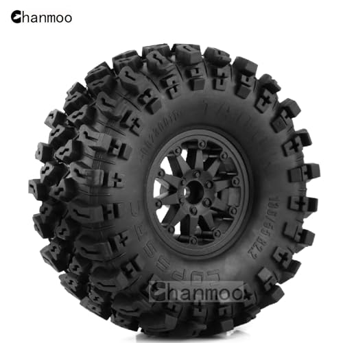 2.2 RC Crawler Tires And Wheels Beadlock Rims 1/10 RC Rubber Slingers Grappler Mud Tyres OD 136mm For 1:10 Rock Crawler Car Axial SCX10 90047 D90 TF2 Tamiya CC01 Traxxas TRX4 RGT 4PCS (Black) - color: Black