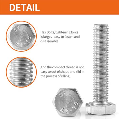 M6 x 40mm 45mm 50mm 55mm 60mm Heavy Duty Hexagon Bolts Hex Head Screws, 304 Stainless Steel, Metric, Machine Fully Thread, Bright Finish, Assortment Kit 25PCS - size: M6 x 40/45/50/55/60mm (25PCS)