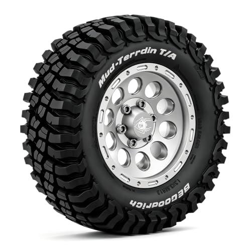 STMU 4Ppcs 1/10 RC Crawler Car 1.9in Crawler Tires 90mm*33mm Compatible with D90 4WD RC, Compatible with 1/12 RC Crawler MJX H12Y+ MN128 MN82S LC79 LC80 (Silvery) - color: Silvery