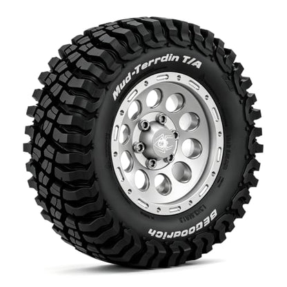 STMU 4Ppcs 1/10 RC Crawler Car 1.9in Crawler Tires 90mm*33mm Compatible with D90 4WD RC, Compatible with 1/12 RC Crawler MJX H12Y+ MN128 MN82S LC79 LC80 (Silvery) - color: Silvery