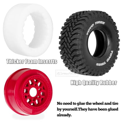 RC Wheels and Tire for 1/8 Maxx Slash 6S Short Course Truck(102076-4),All-Terrain Rubber Tyres w/Foam Insert,Replacement for #10272,Red - color: Red(4pcs)