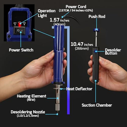 WEP 929D VI 180W Electric Desoldering Iron Tool Temperature Controlled with Removable Solder Sucker with 3 Nozzles Pump Function Soldering Iron