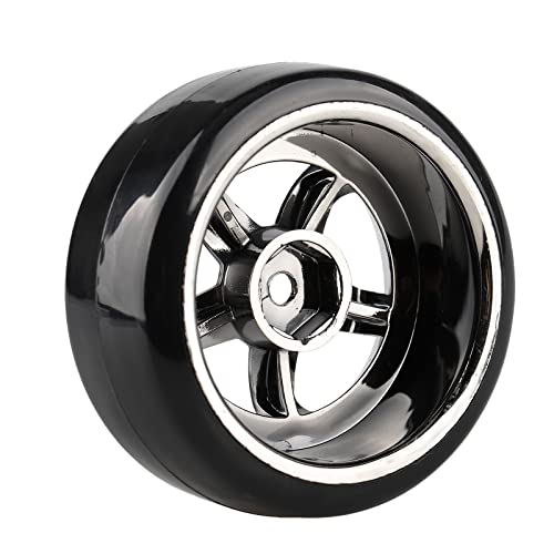 Plating 5-Spoke 12mm Hub Wheel Rims with Hard Plastic Tires for RC 1:10 Drift Car Color Black, 1/10 RC Tires and Wheels for 1/10 Redcat HSP HPI RC Drift Cars - color: Black