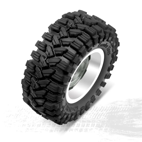 OGRC 1.3 Beadlock Wheel Tires -4mm Offset Wheels for 1/24 1/18 SCX24 TRX4M | Aluminum, 7mm Hex, Sticky Compound Rubber, for TRX4M AX24 FCX24 RC Carwler Car, Grey - color: Titanium Grey