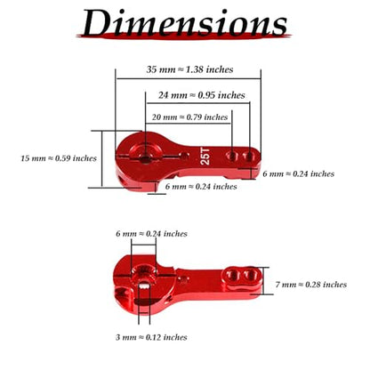 25T Metal Servo Arm Adjustable Split-Clamp Hard Aluminum Servo Horn Compatible with Standard Servos for RC Buggy/Car/Truck/Truggy (Pack of 4pcs, Red)