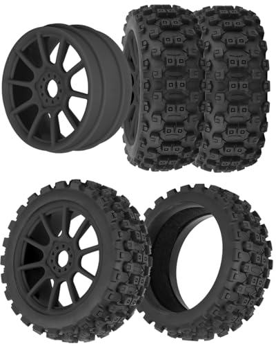 RC Buggy Tires 17mm Hex Wheels and Tires for 1/8 Scale Car Typhon 3S 6S,HSP Off-Road,Kyosho MP10,1/8 Scale RC Buggy Wheels & Rubber Tires,Black - color: Black(4pcs)